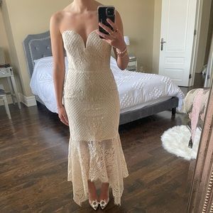 Off white Shona Joy Lace Formal Gown